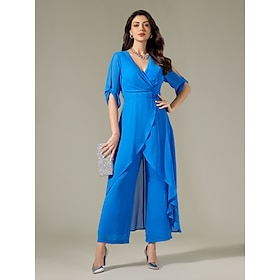 Chiffon Irregular Hem Split Sleeve Wide Leg Jumpsuit